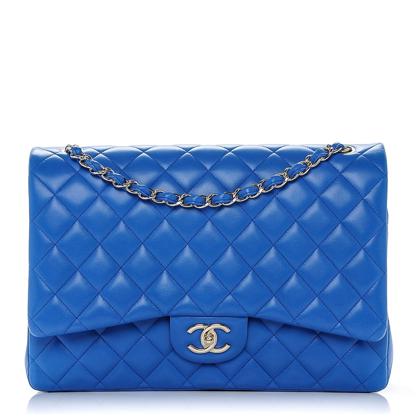 Lambskin Quilted Maxi Double Flap Blue