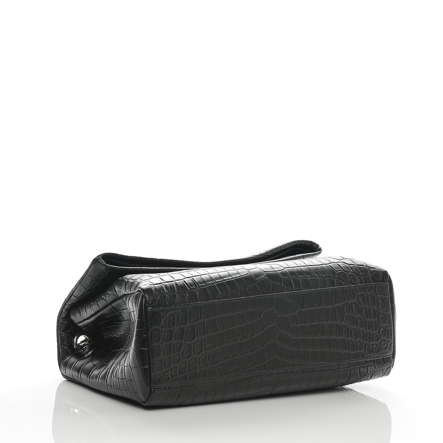 Calfskin Crocodile Embossed Medium West Hollywood Monogram Fold-Over Black