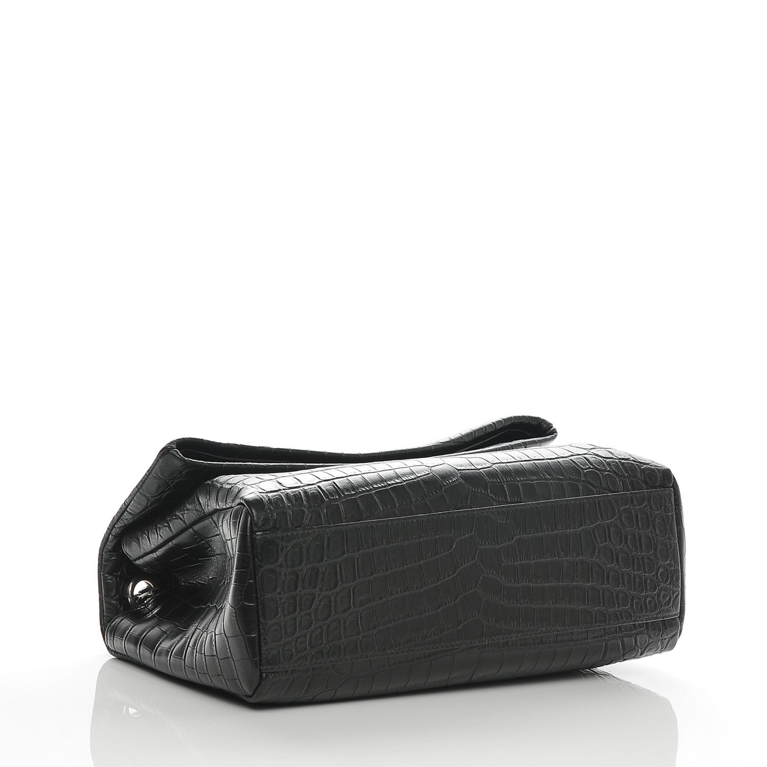 Saint Laurent Calfskin Crocodile Embossed Medium West Hollywood Monogram Fold-Over Black 4 of 6