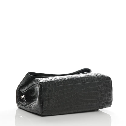 Saint Laurent Calfskin Crocodile Embossed Medium West Hollywood Monogram Fold-Over Black 4 of 6