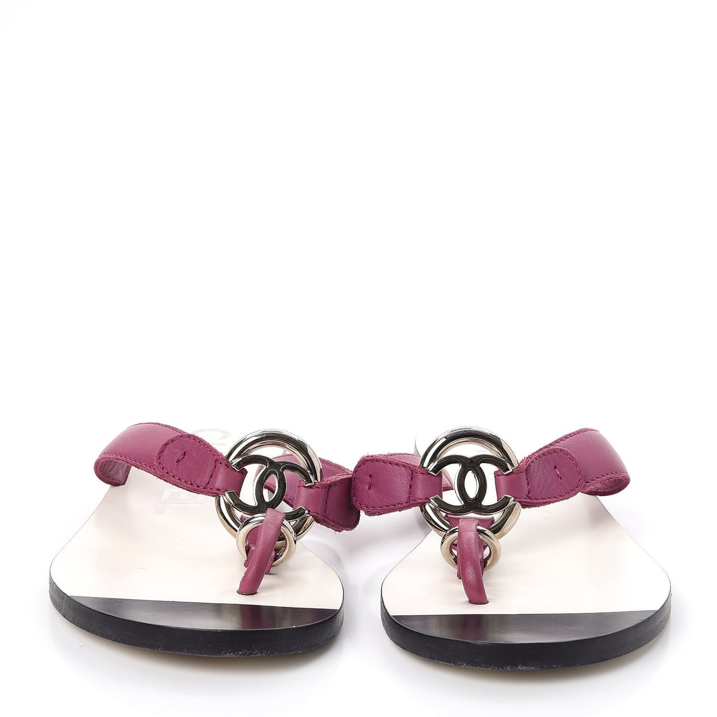 Lambskin CC Logo Thong Sandals 38 Purple