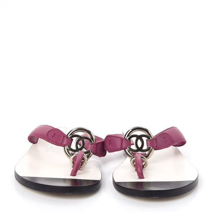 Chanel Lambskin CC Logo Thong Sandals 38 Purple 2 of 9