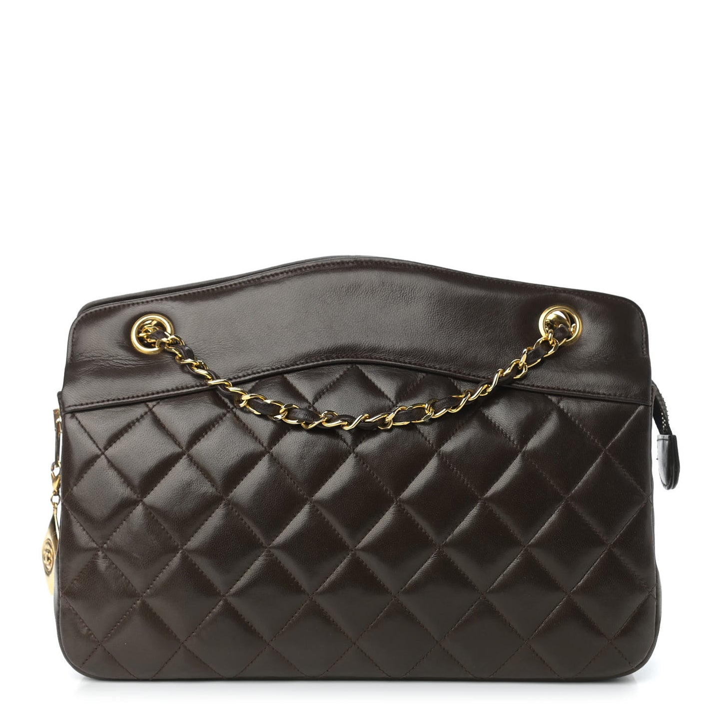 Lambskin Quilted Shoulder Bag Brown