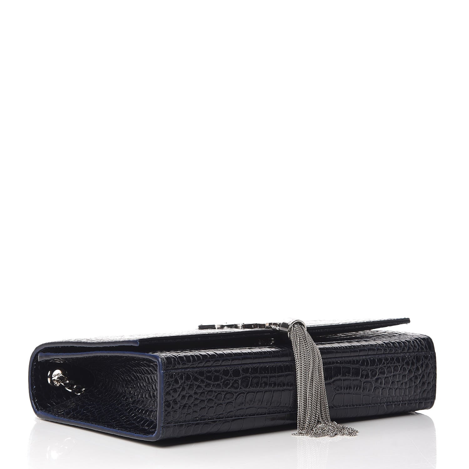 Saint Laurent Calfskin Crocodile Embossed Medium Classic Monogram Kate Tassel Satchel Blue Sapphire 4 of 9