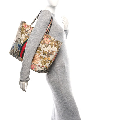 Gucci GG Supreme Monogram Water Flora Web Large Ophidia Tote Beige White Multicolor 2 of 12