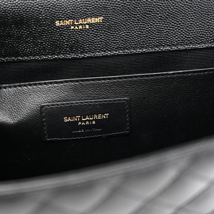 Saint Laurent Grain De Poudre Textured Mixed Matelasse Triquilt Medium Monogram Satchel Black 6 of 11