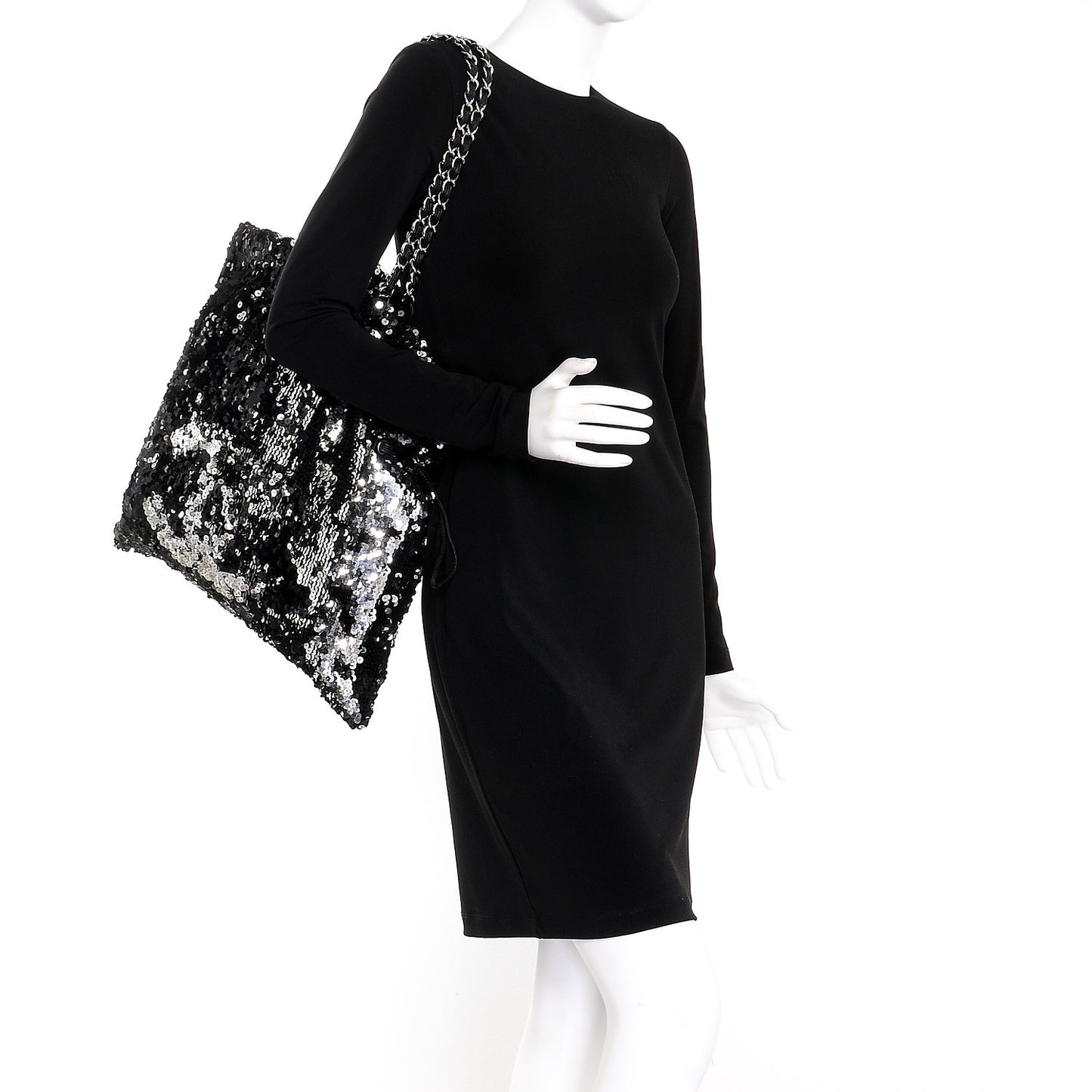 Sequin Summer Night Drawstring Tote Black