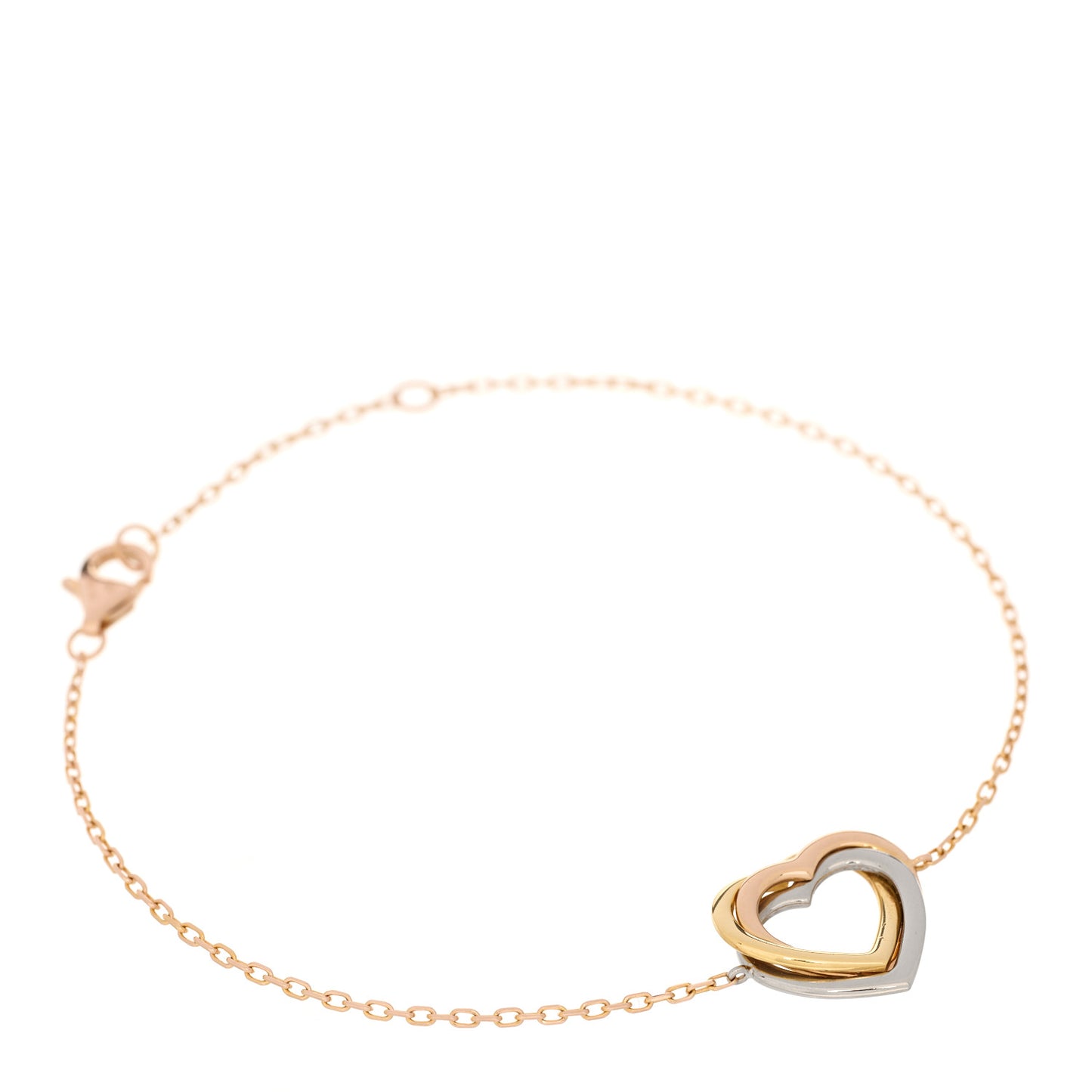 18K Pink Yellow White Gold Trinity Heart Bracelet