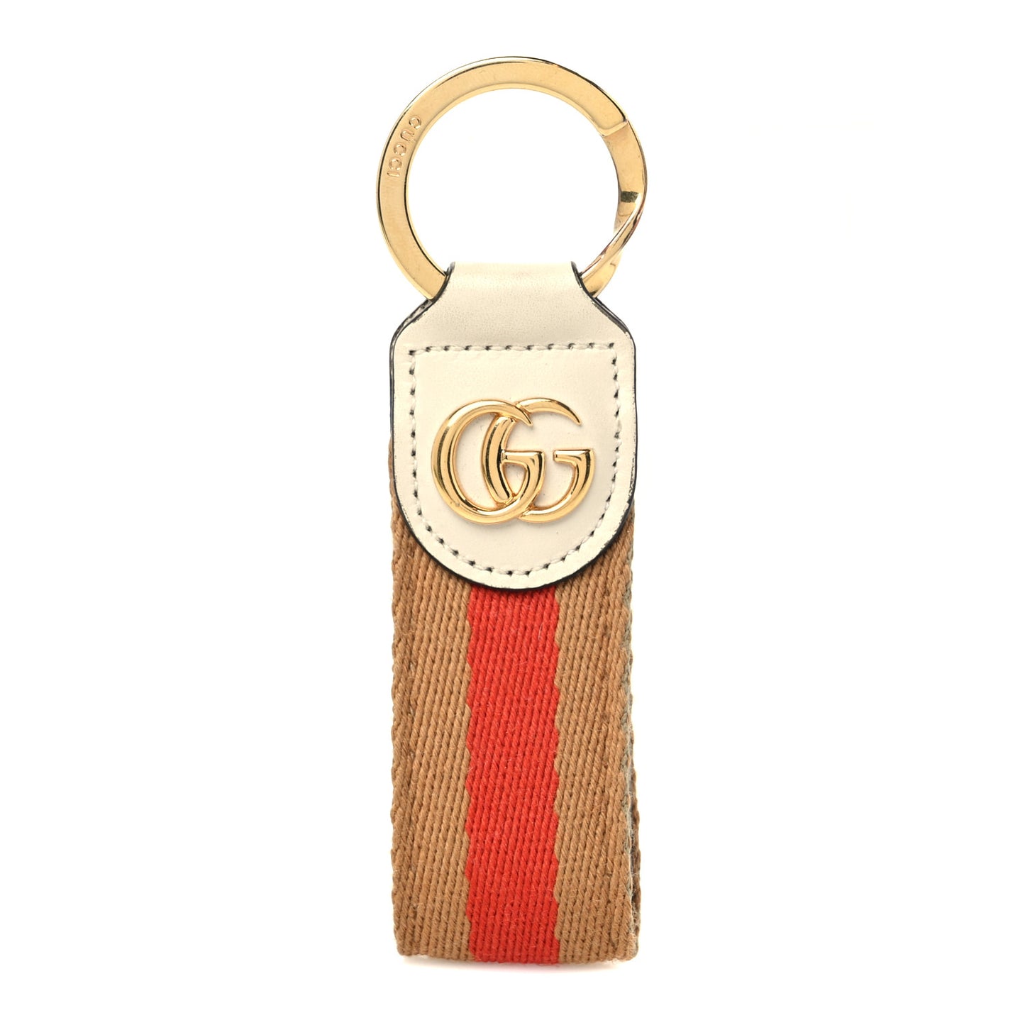 Nylon Charisma Calfskin Web Ophidia Key Ring Beige Orange Mystic White
