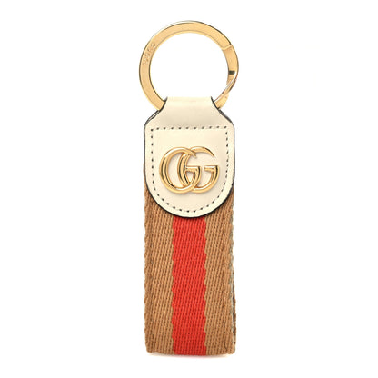 Gucci Nylon Charisma Calfskin Web Ophidia Key Ring Beige Orange Mystic White 1 of 4