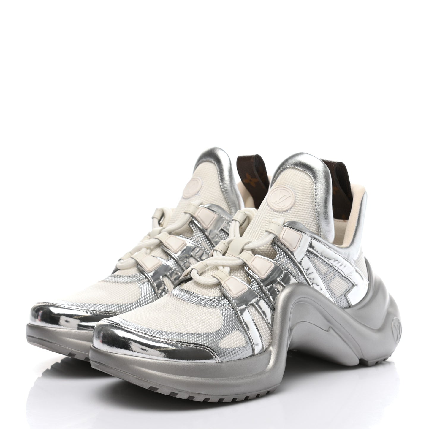 Metallic Calfskin Technical Nylon LV Archlight Sneakers 40 White Silver