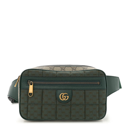 Gucci Monogram GG Mignon Textured Dollar Calfskin GG Supreme Monogram Quilted Mini GG Belt Bag Green Beige Ebony 1 of 12