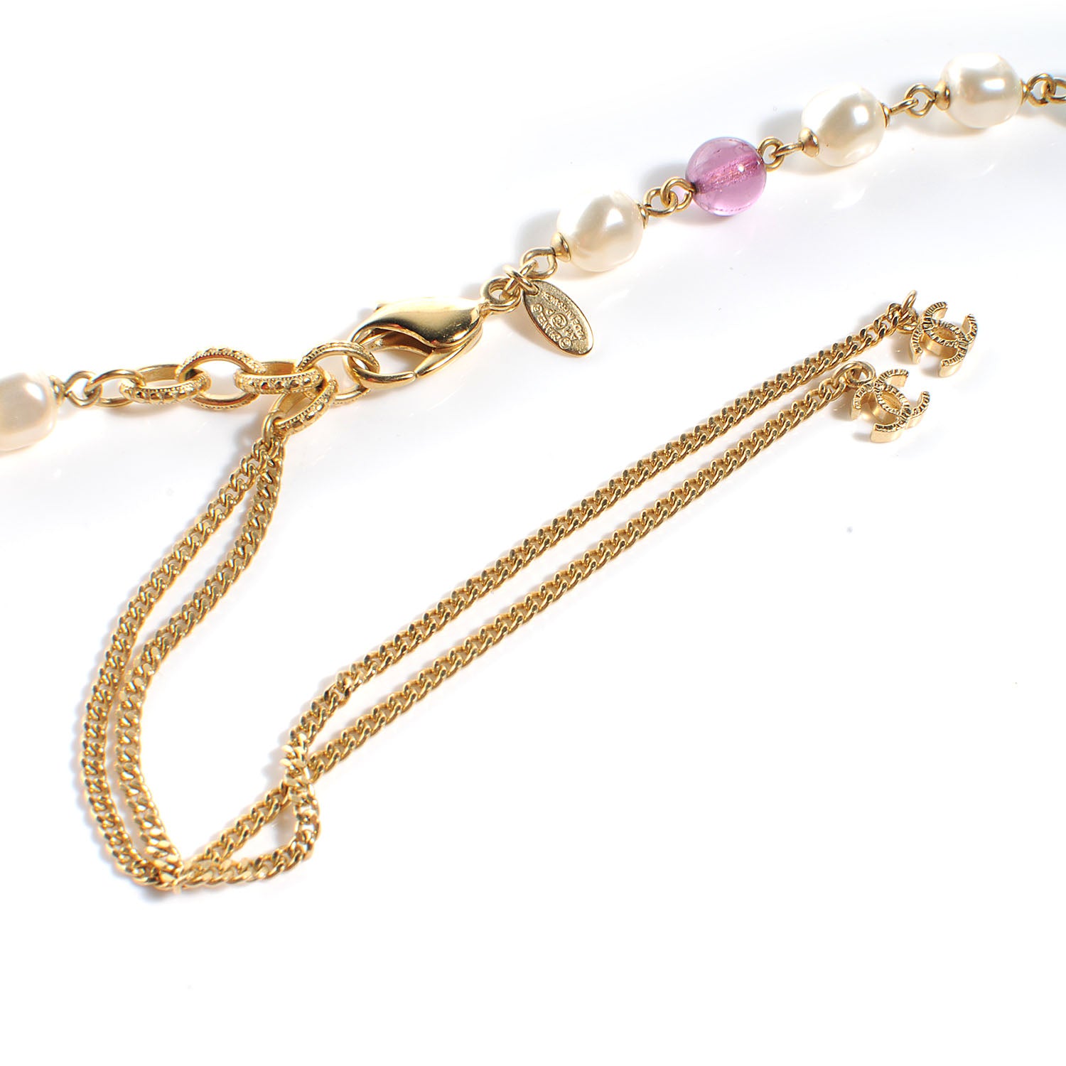 Chanel Beaded Pearl CC Long Strand Necklace Gold Multicolor 4 of 4
