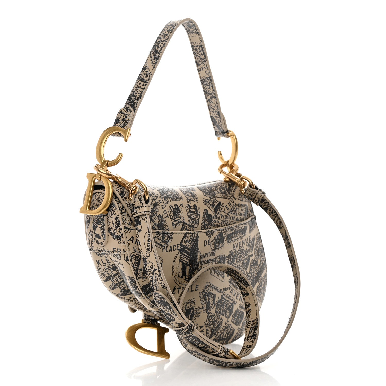 Christian Dior Calfskin Plan De Paris Printed Saddle Bag With Strap Beige Black 2 of 10