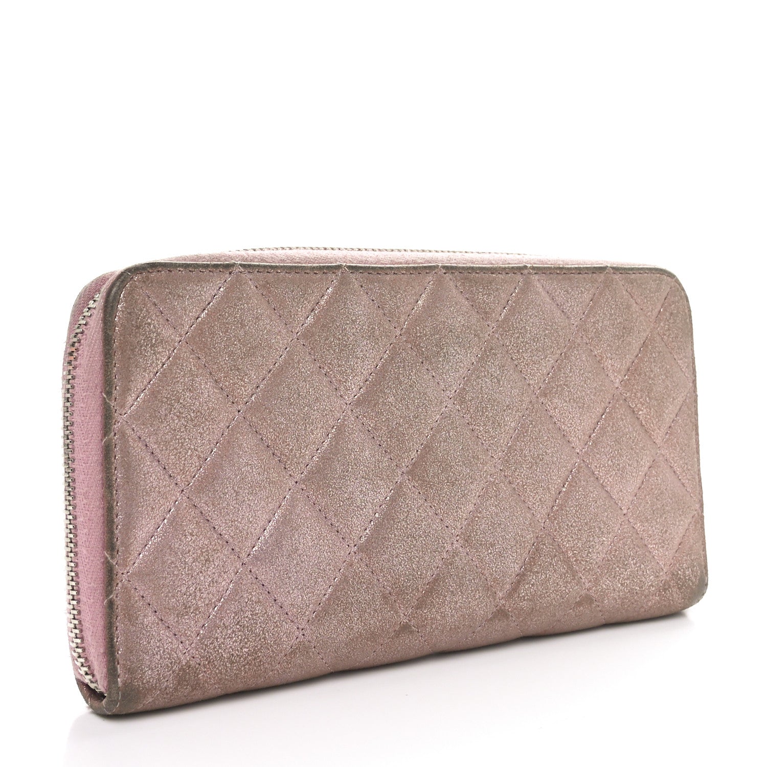 Chanel Iridescent Calfskin Quilted Large Gusset Zip Around Wallet Pink 3 of 11