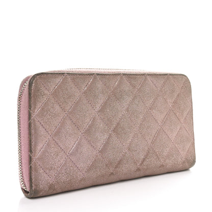 Chanel Iridescent Calfskin Quilted Large Gusset Zip Around Wallet Pink 3 of 11