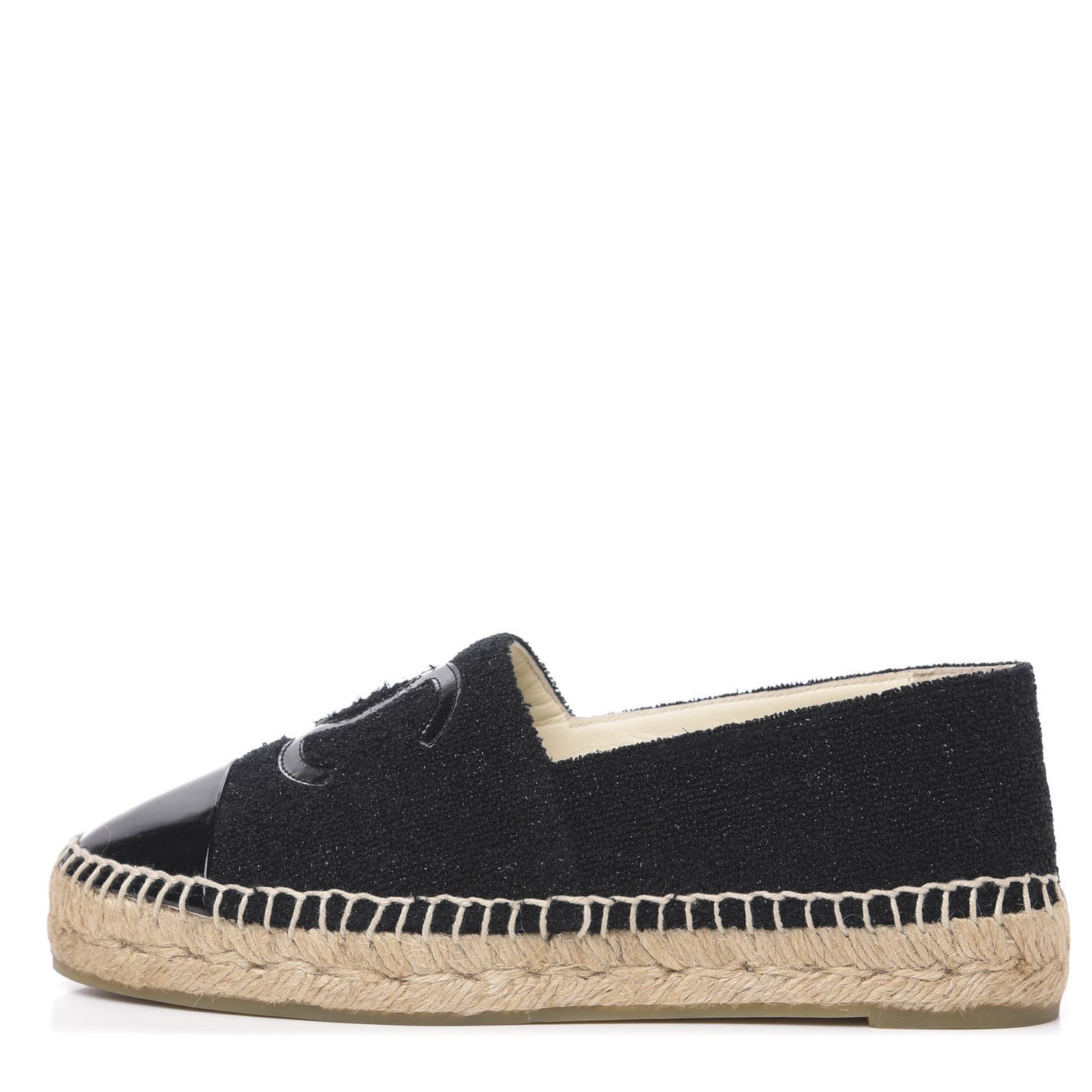 Fabric Patent Calfskin CC Espadrilles 36 Black