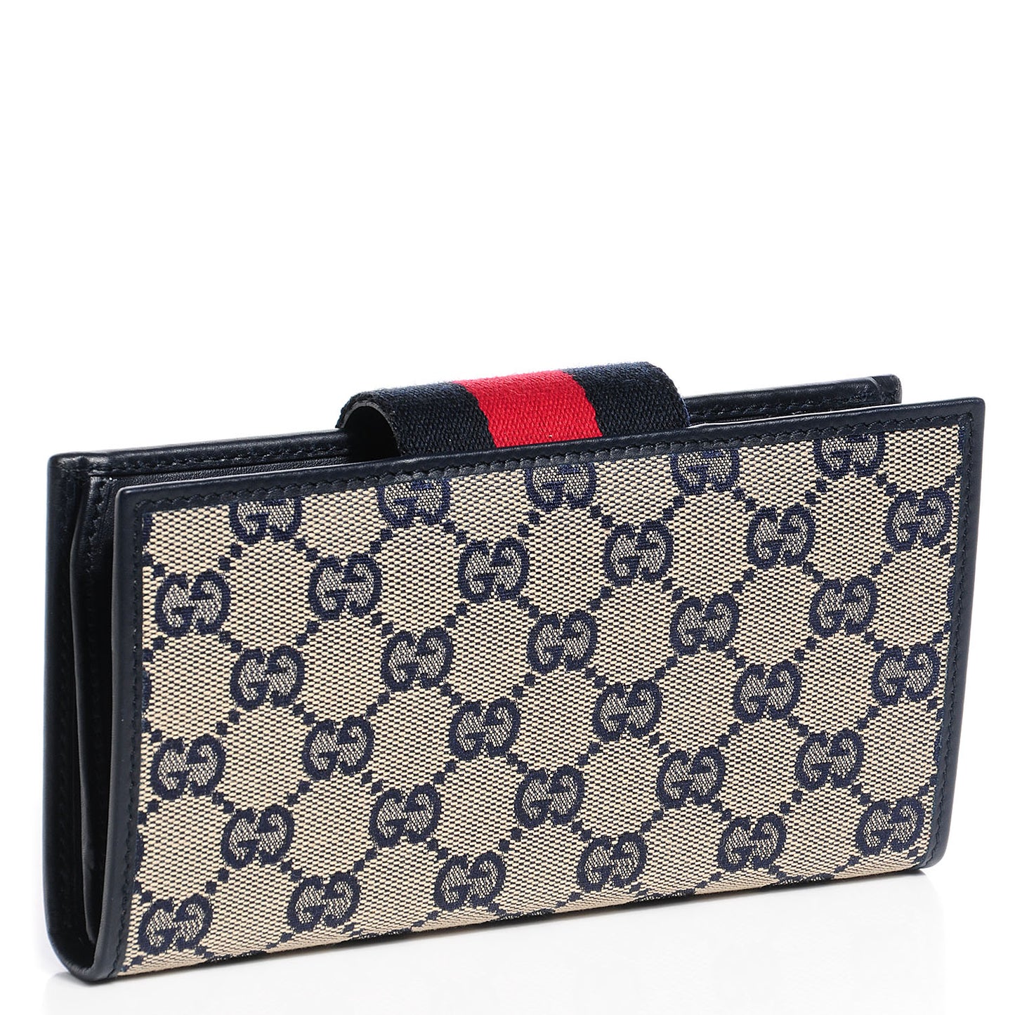 Monogram Calfskin Ladies Web Long Wallet Beige Blue