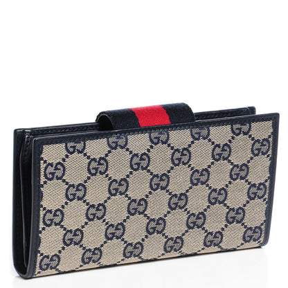 Gucci Monogram Calfskin Ladies Web Long Wallet Beige Blue 3 of 9