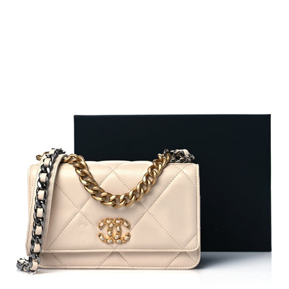 Chanel Goatskin Quilted Chanel 19 Wallet On Chain WOC Light Beige 17 of 17