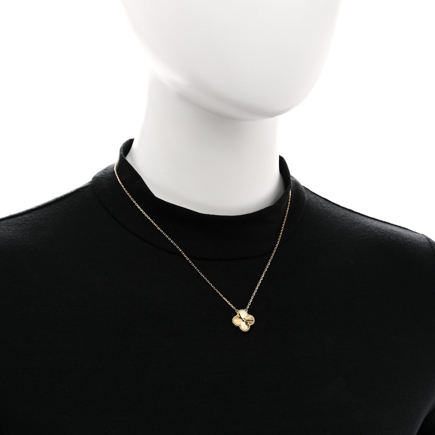 18K Yellow Gold Guilloche Vintage Alhambra Pendant Necklace