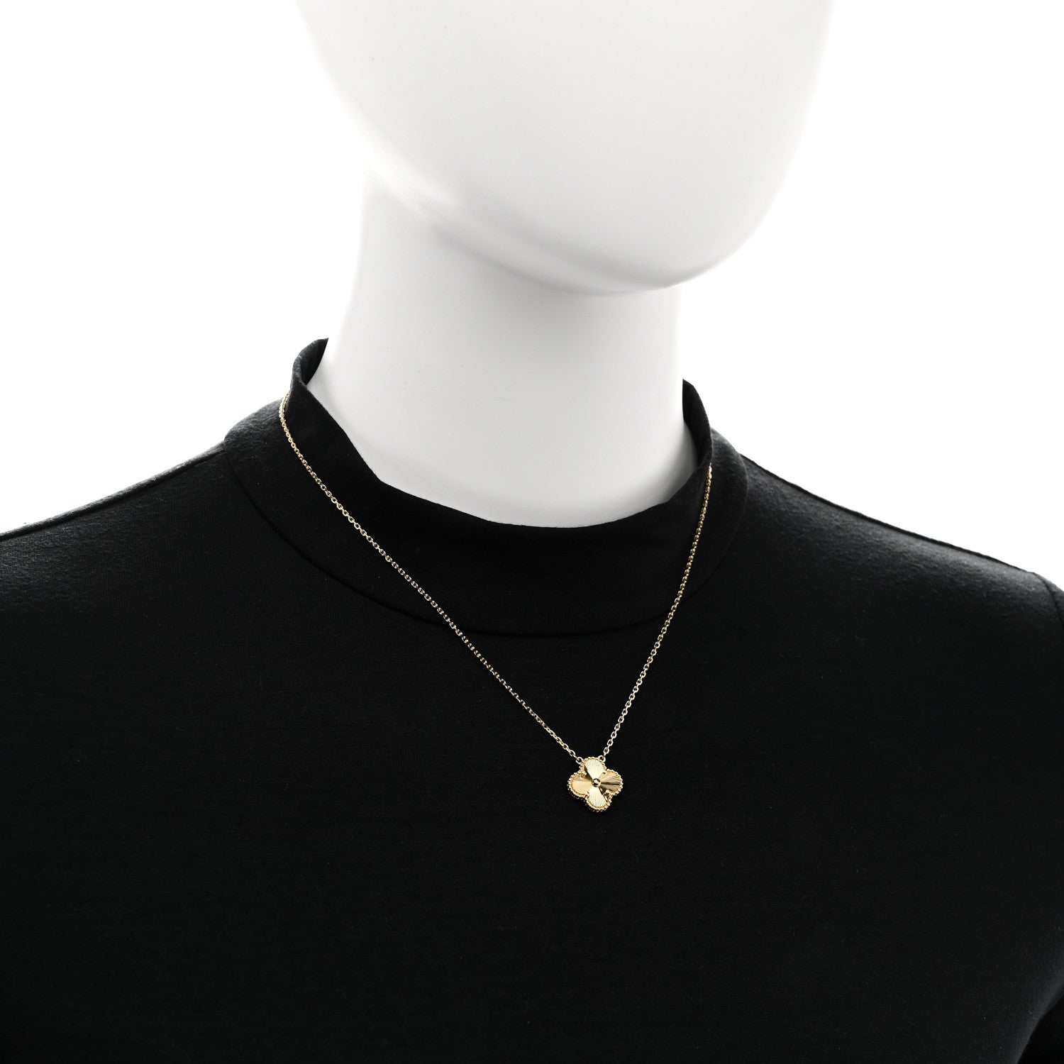 Van Cleef & Arpels 18K Yellow Gold Guilloche Vintage Alhambra Pendant Necklace 2 of 6
