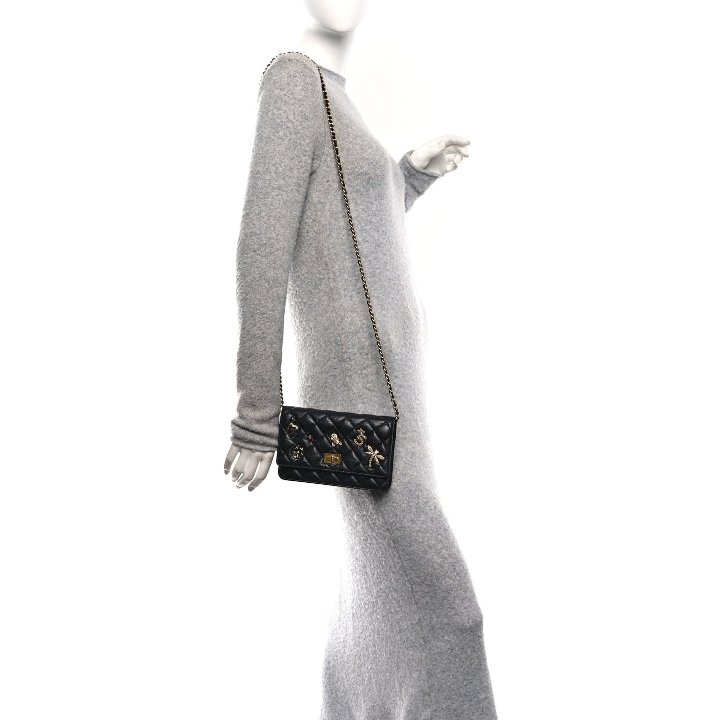 Aged Calfskin Lucky Charms 2.55 Reissue Wallet on Chain WOC Black