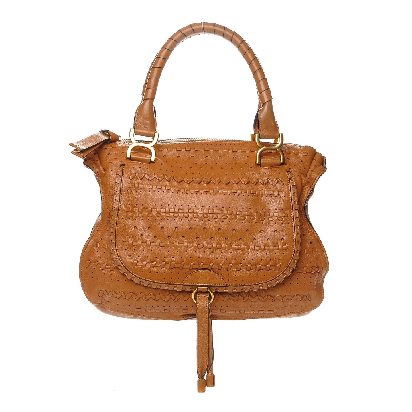 Calfskin Woven Medium Marcie Satchel Brown