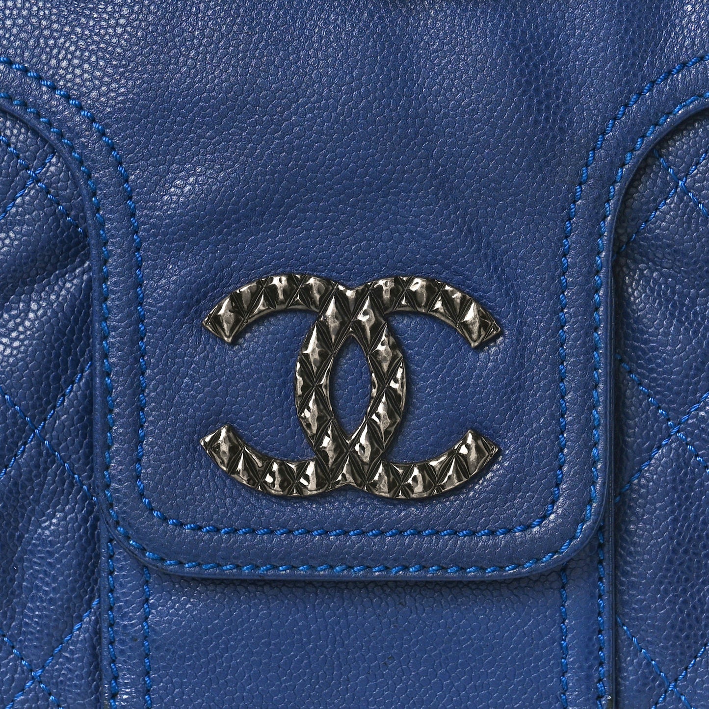 Glazed Caviar Coco Rider Flap Hobo Navy Blue