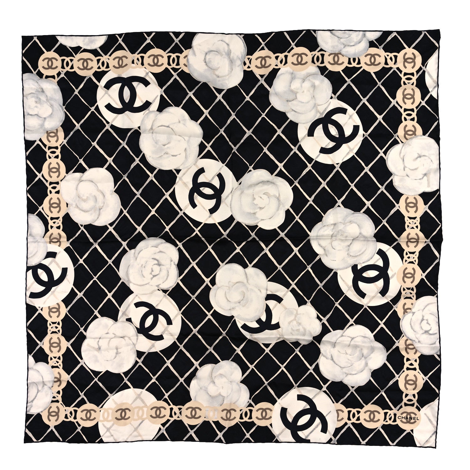 Chanel Silk Camellia CC Square Scarf Black 1 of 3