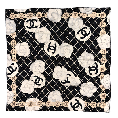 Chanel Silk Camellia CC Square Scarf Black 1 of 3