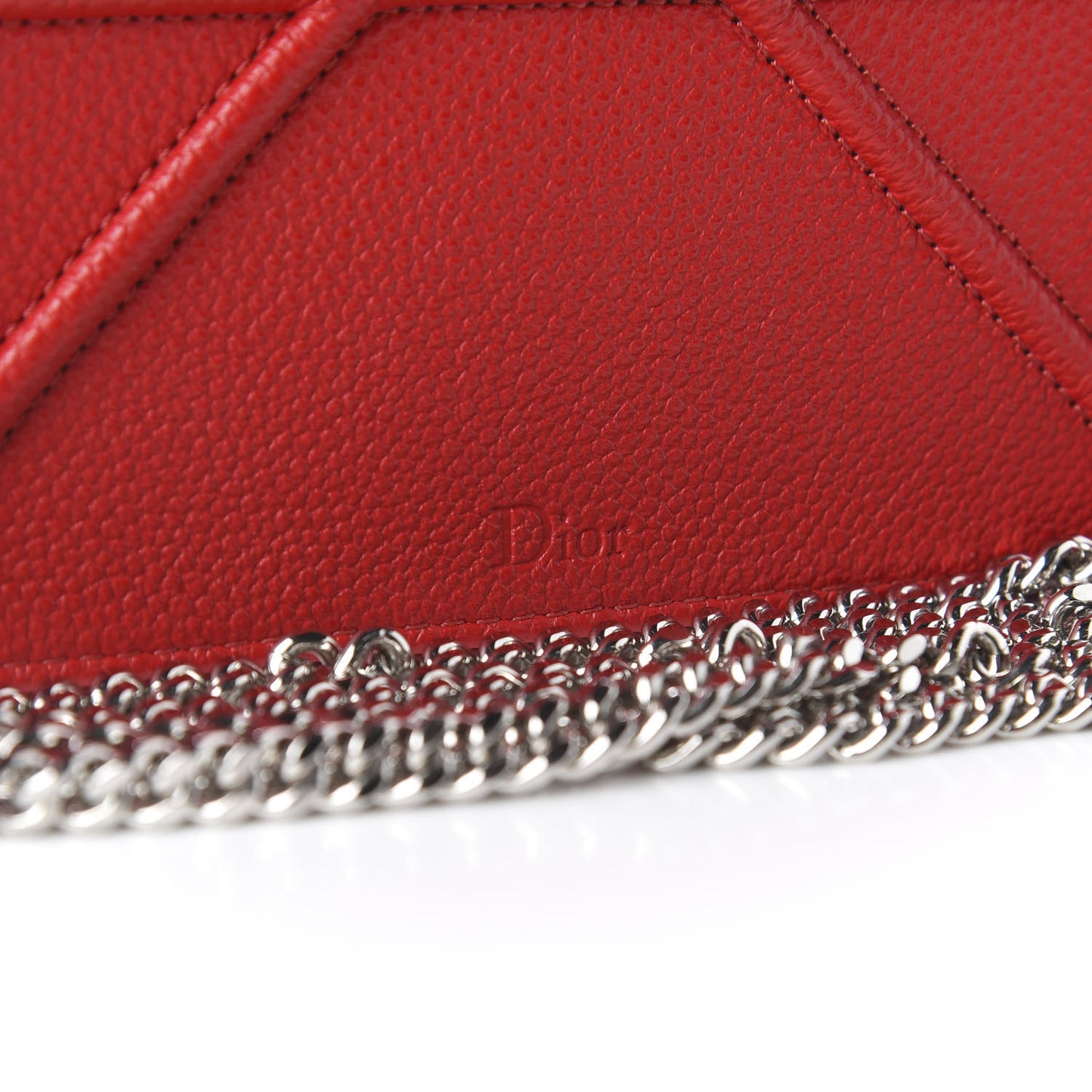 Grained Calfskin Diorama Wallet on Chain Pouch Rouge Vif