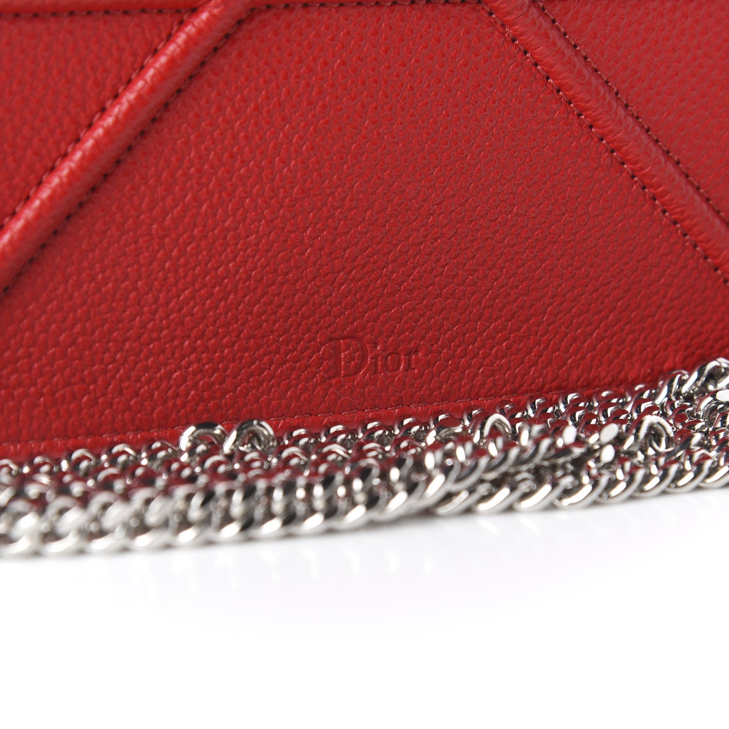 Christian Dior Grained Calfskin Diorama Wallet on Chain Pouch Rouge Vif 11 of 14