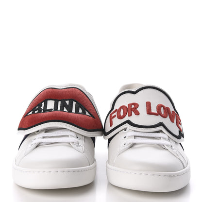 Gucci Calfskin Ayers Web Blind for Love Embroidered Womens Ace Sneakers 35 White 2 of 9