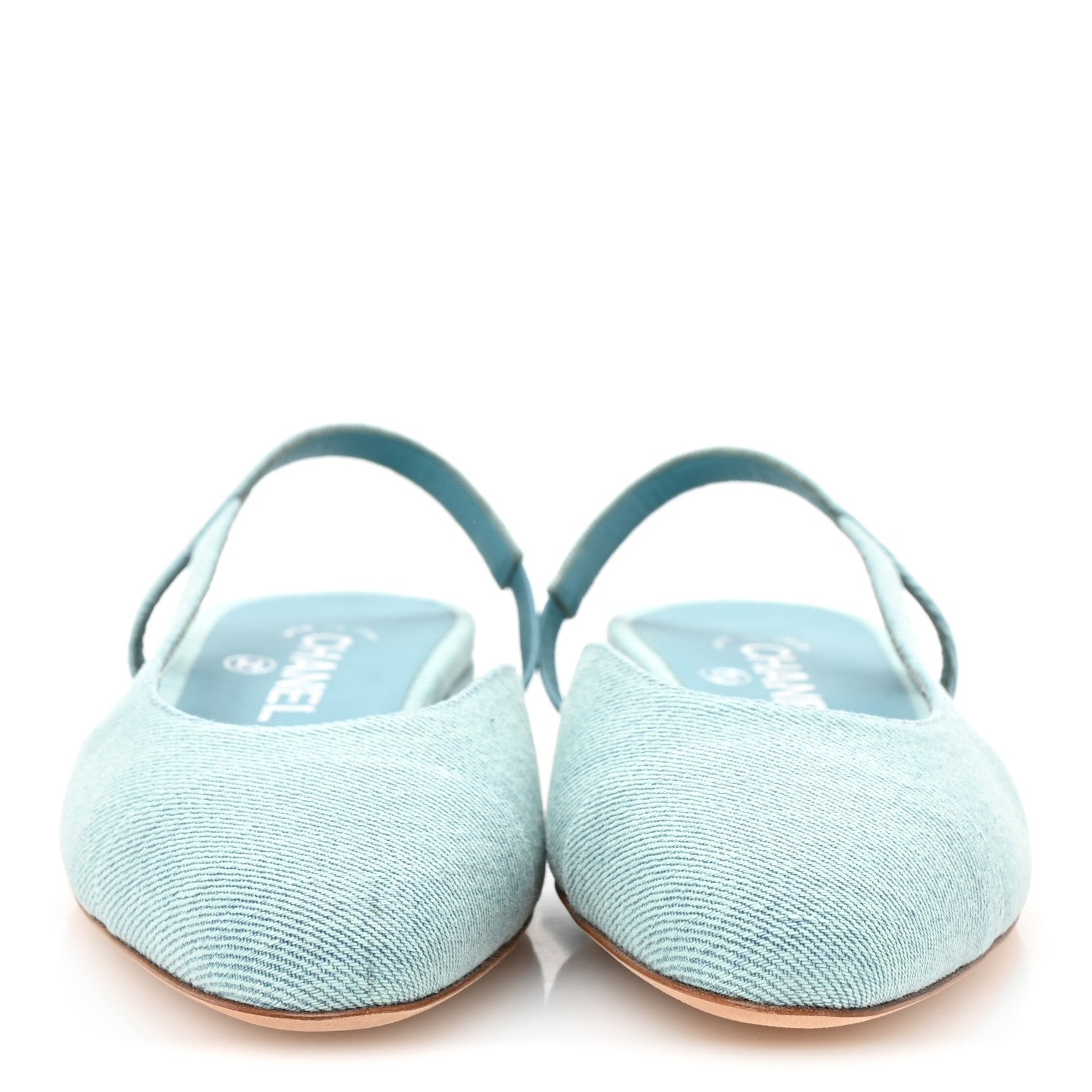 Chanel Denim Cap Toe CC Slingback Flats 37 Blue 3 of 9