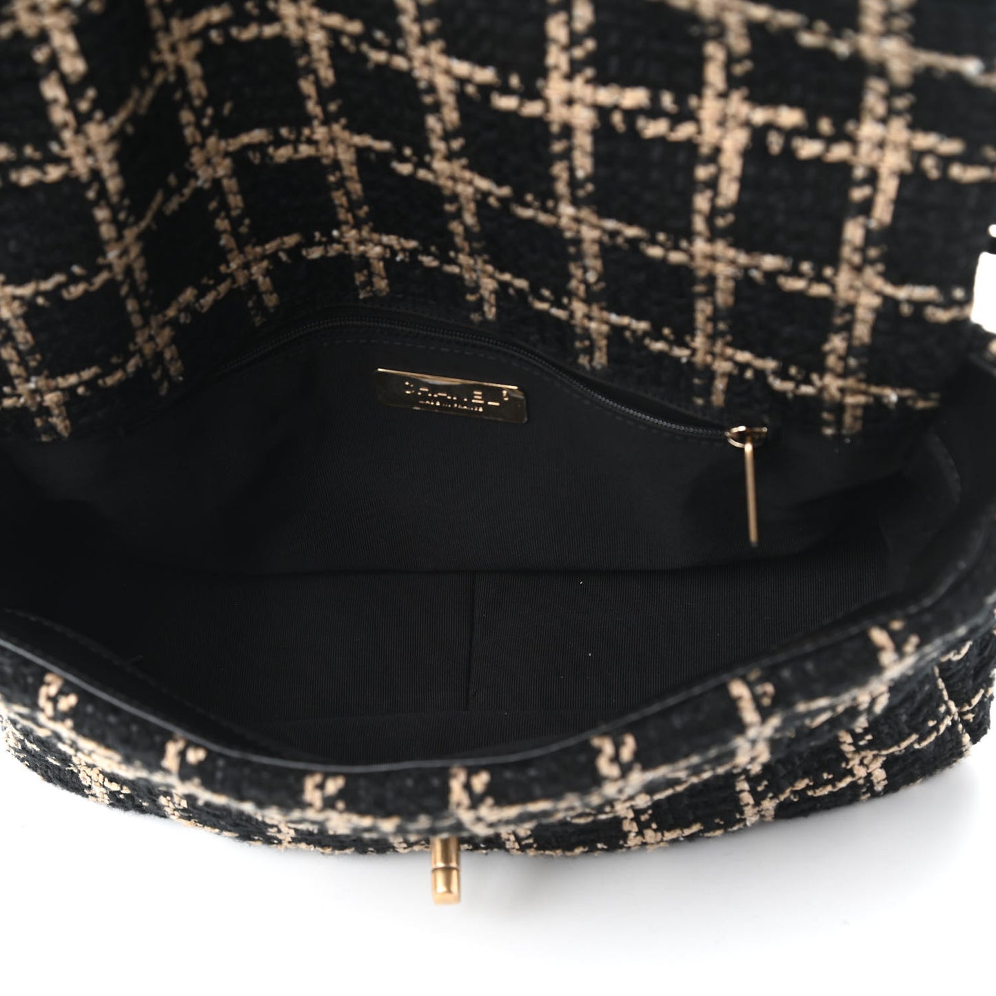 Tweed Quilted Large Chanel 19 Flap Black Beige