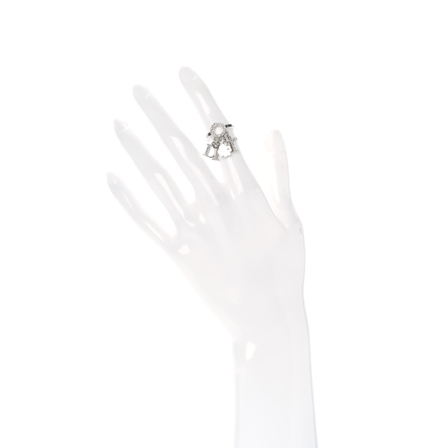 Christian Dior Crystal Clover Charms Ring 3.75 Silver 2 of 4