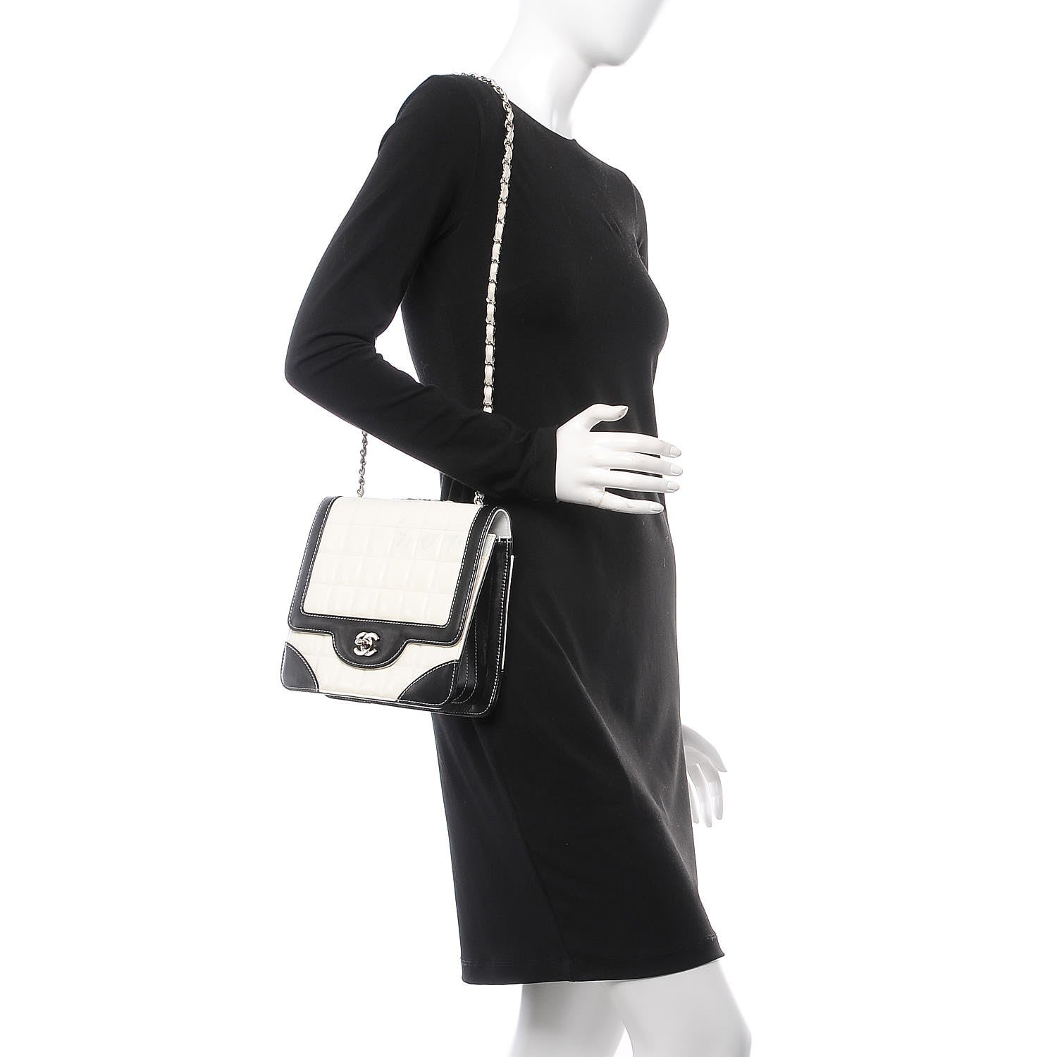 Chanel Patent Square Quilted Small Flap White Black 2 of 12