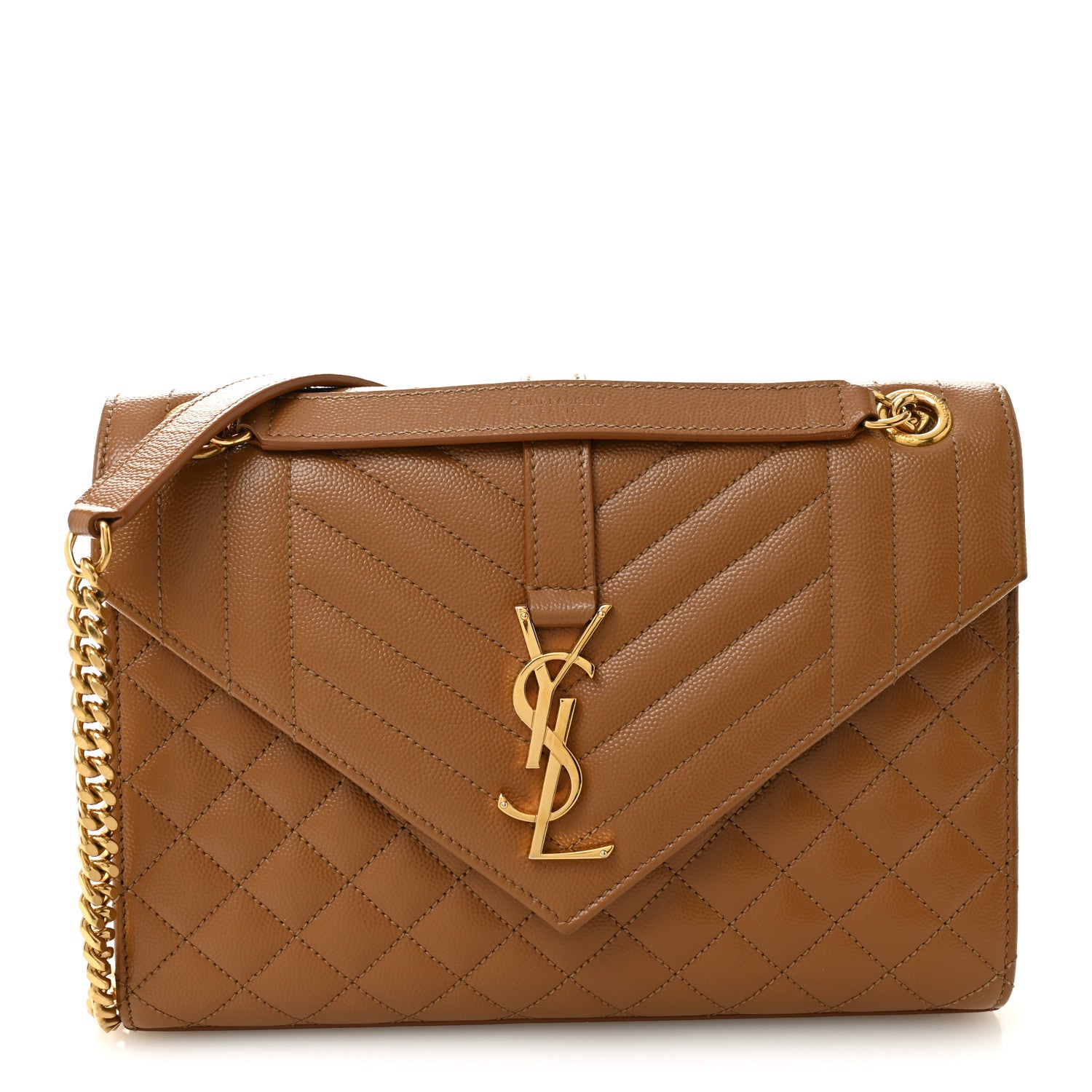 Saint Laurent Grain De Poudre Textured Mixed Matelasse Medium Triquilt Monogram Satchel Dark Cork 1 of 9