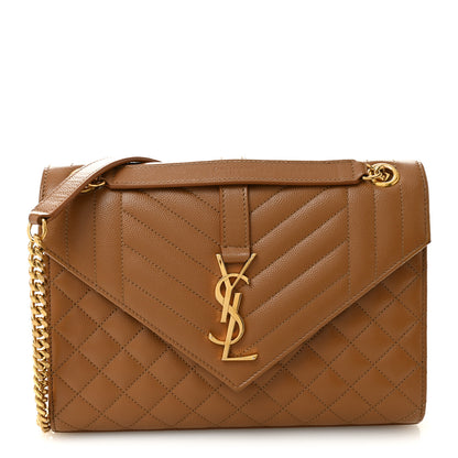 Saint Laurent Grain De Poudre Textured Mixed Matelasse Medium Triquilt Monogram Satchel Dark Cork 1 of 9