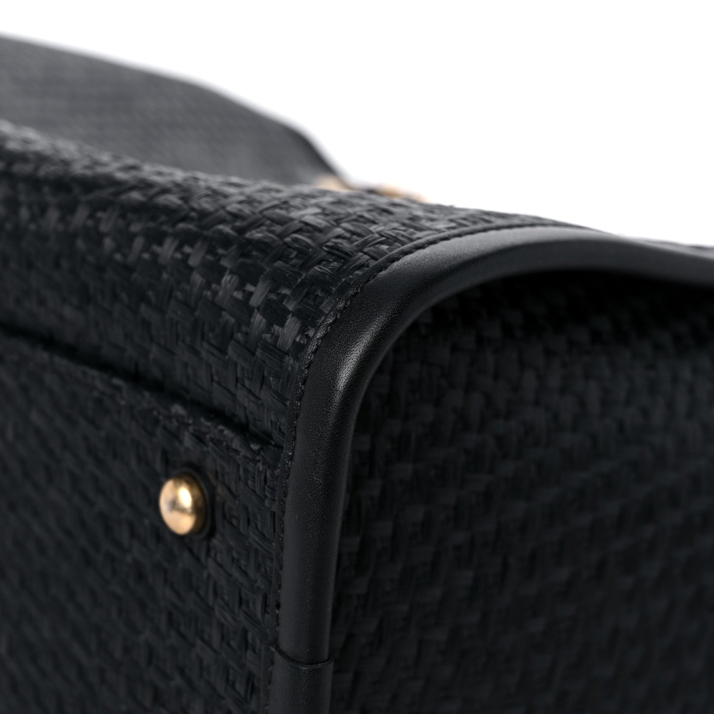 Straw Raffia Calfskin Chain Small Deauville Tote Black