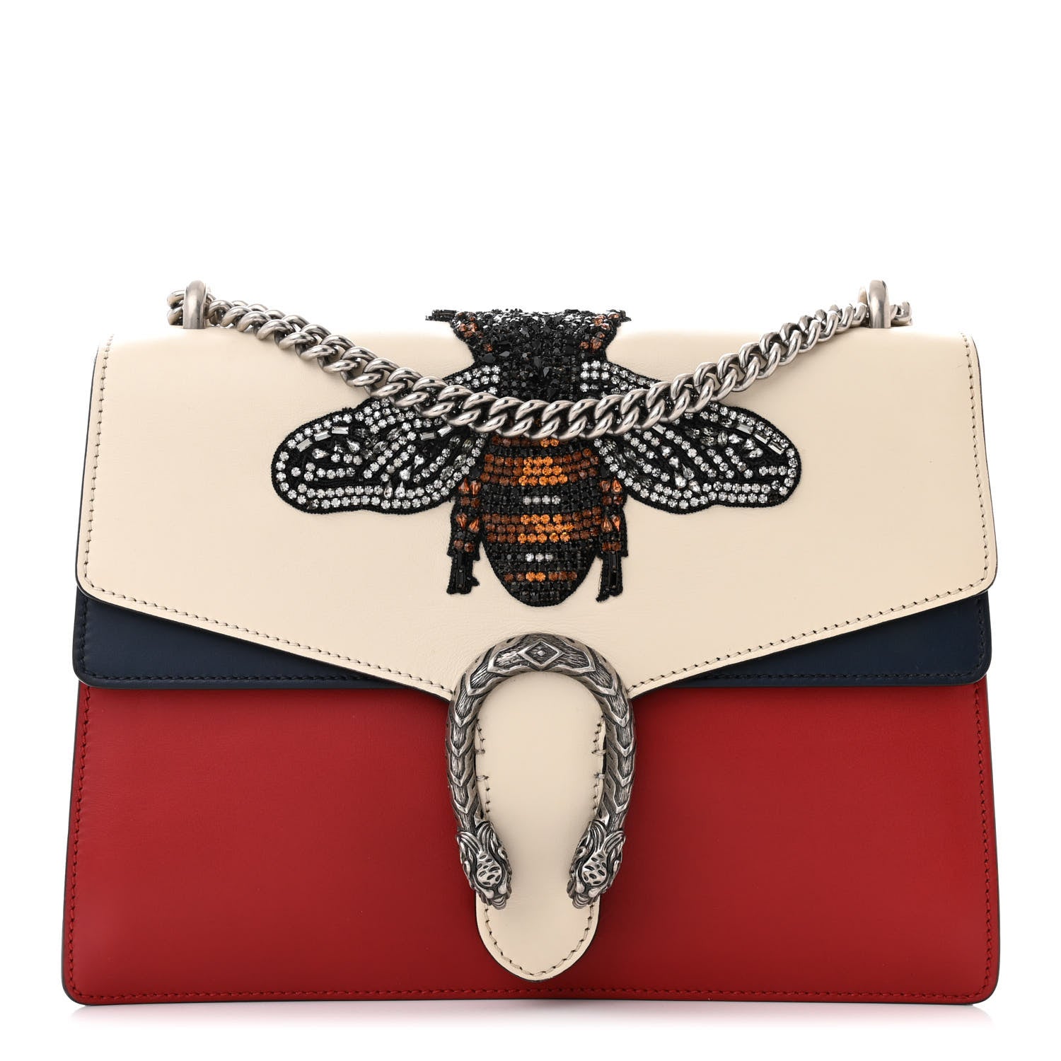 Gucci Calfskin Bee Embroidered Medium Dionysus Shoulder Bag White Blue Hibiscus Red 1 of 13