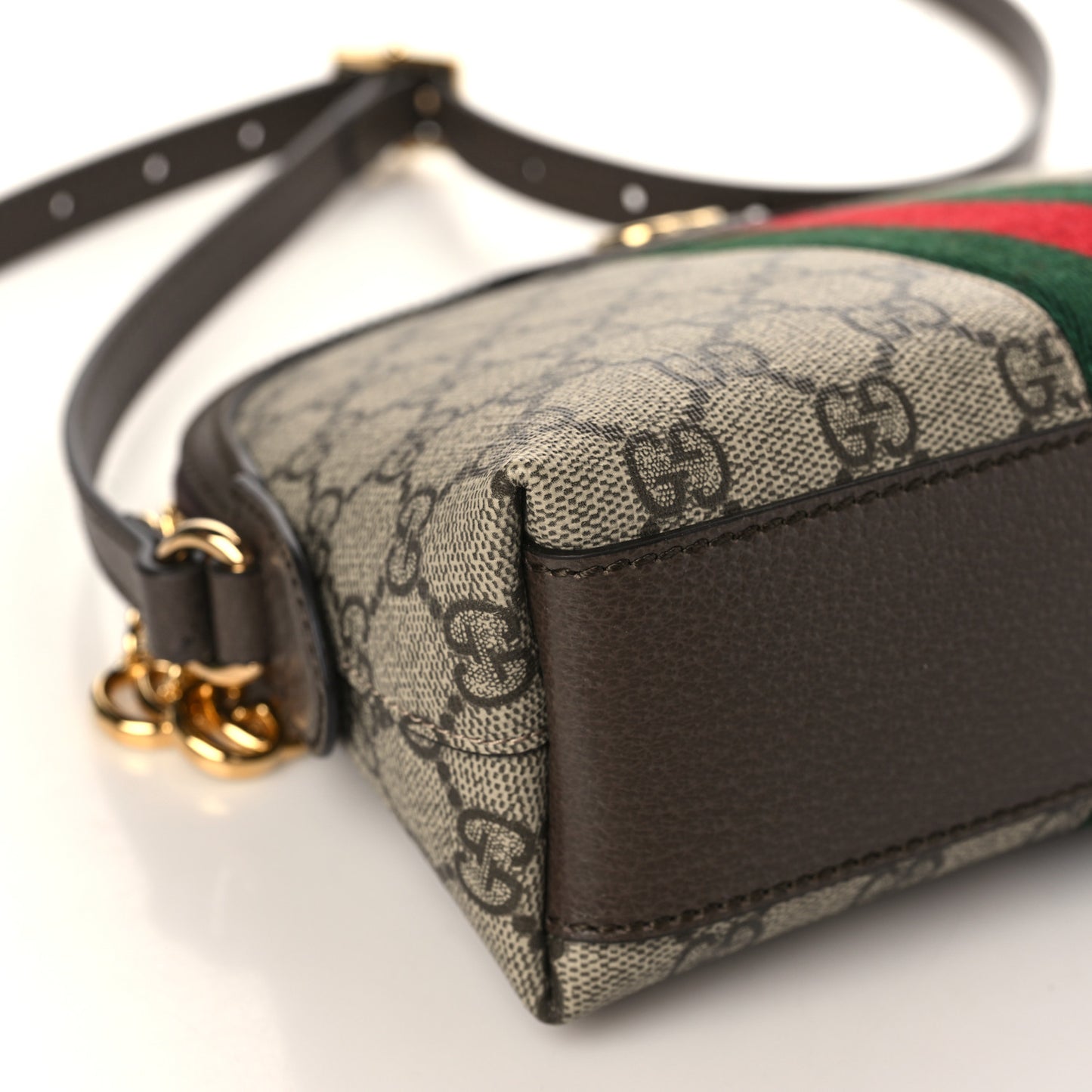 GG Supreme Monogram Textured Dollar Calfskin Web Small Ophidia Dome Shoulder Bag Beige Ebony New Acero