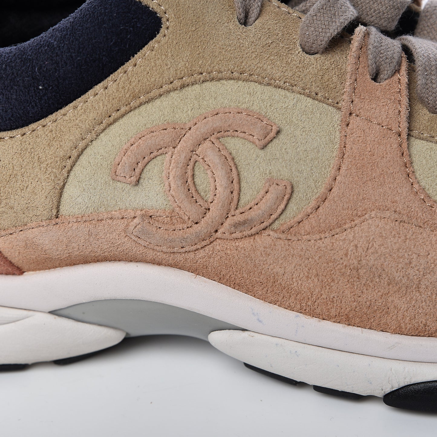 Suede Calfskin Womens CC Sneakers 37 Brown Beige