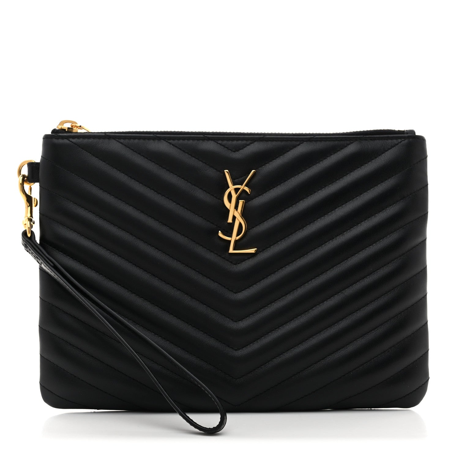 Saint Laurent Calfskin Matelasse Chevron Monogram A5 Wristlet Black 1 of 8