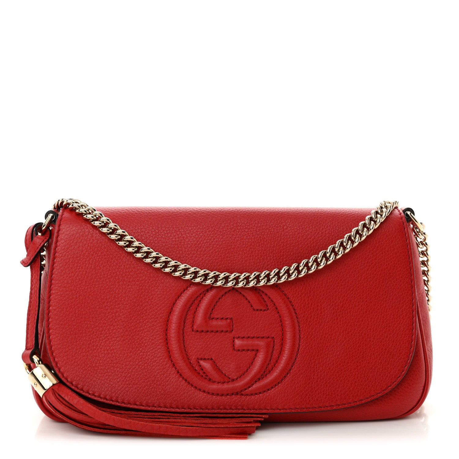 Gucci Pebbled Calfskin Medium Soho Flap Crossbody Vibrant Red 1 of 11