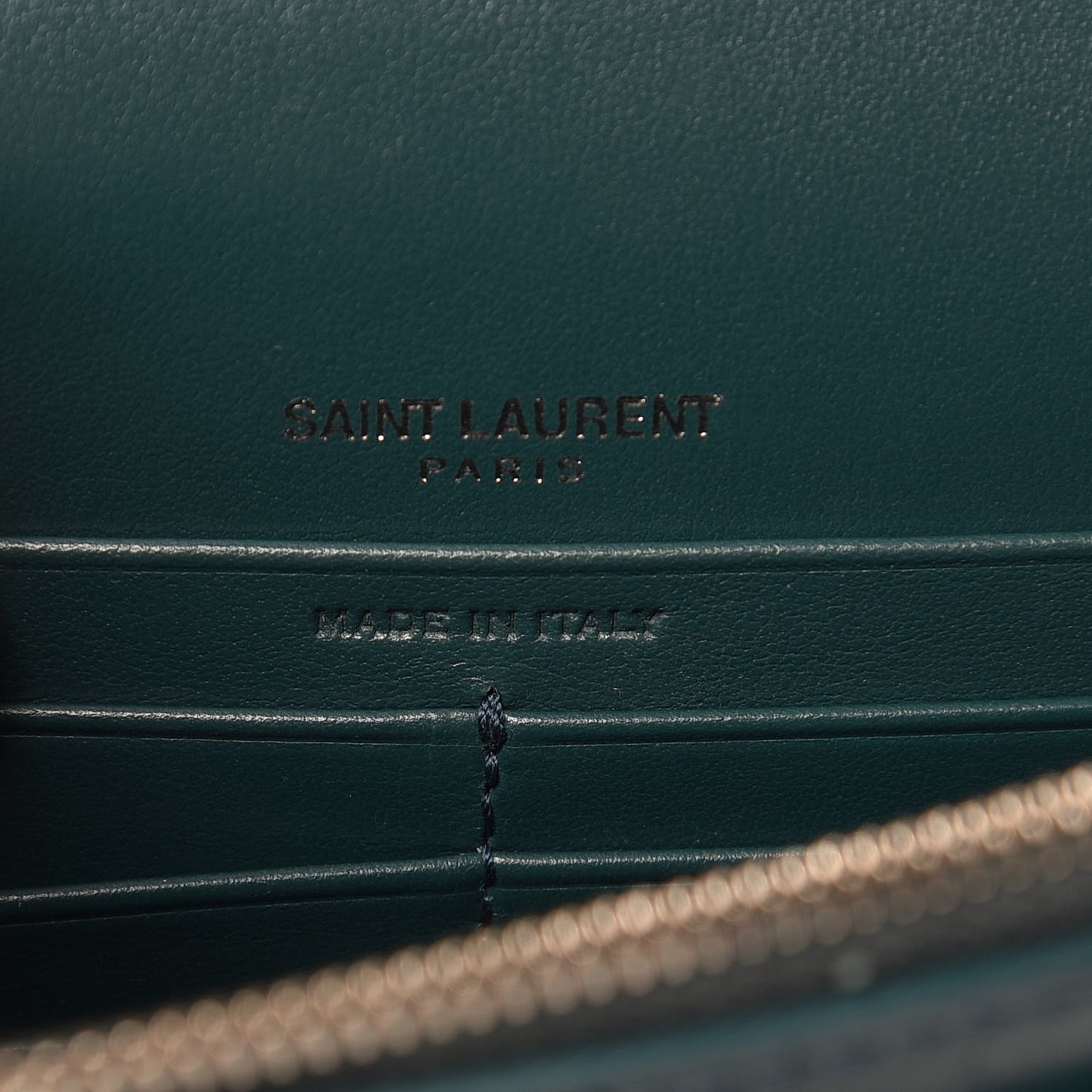 Calfskin Crocodile Embossed Monogram Sunset Chain Wallet Dark Turquoise