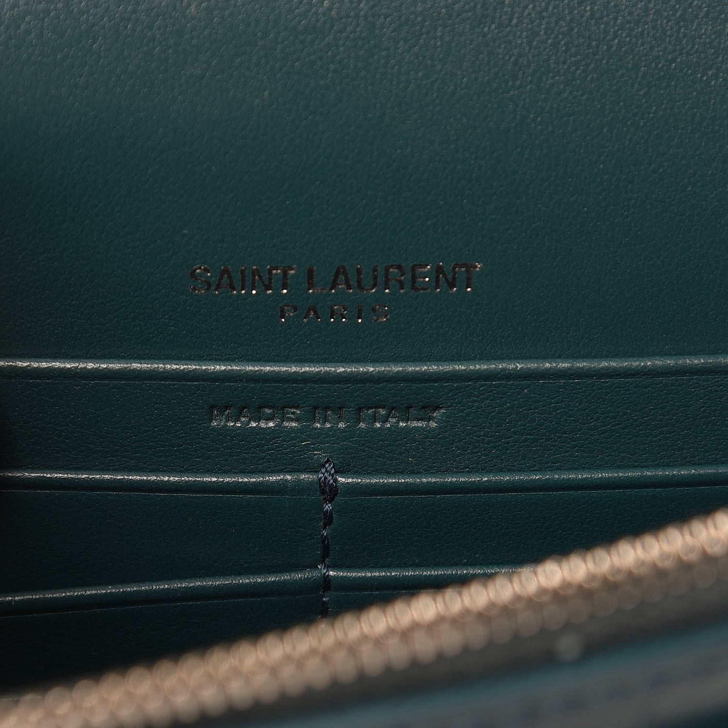 Saint Laurent Calfskin Crocodile Embossed Monogram Sunset Chain Wallet Dark Turquoise 6 of 9