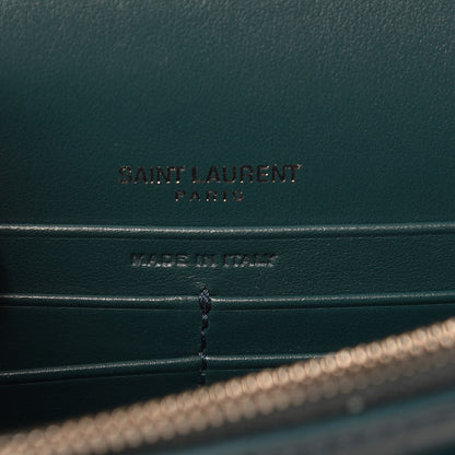 Saint Laurent Calfskin Crocodile Embossed Monogram Sunset Chain Wallet Dark Turquoise 6 of 9