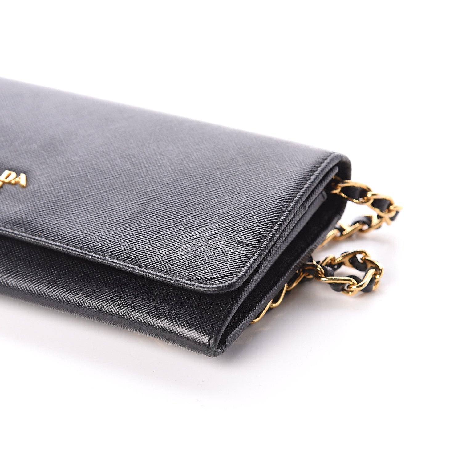 Prada Saffiano Metal Oro Chain Wallet Black 7 of 7